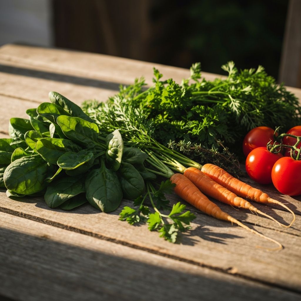 Fresh vegetables on wooden surface illustrating nutrient sources